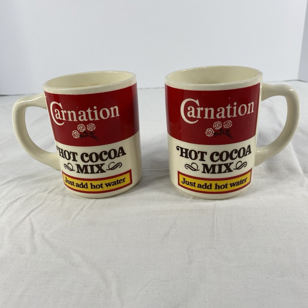 Carnation Hot Cocoa Mug Vintage Advertising Cup Just Add Hot Water SET OF 2